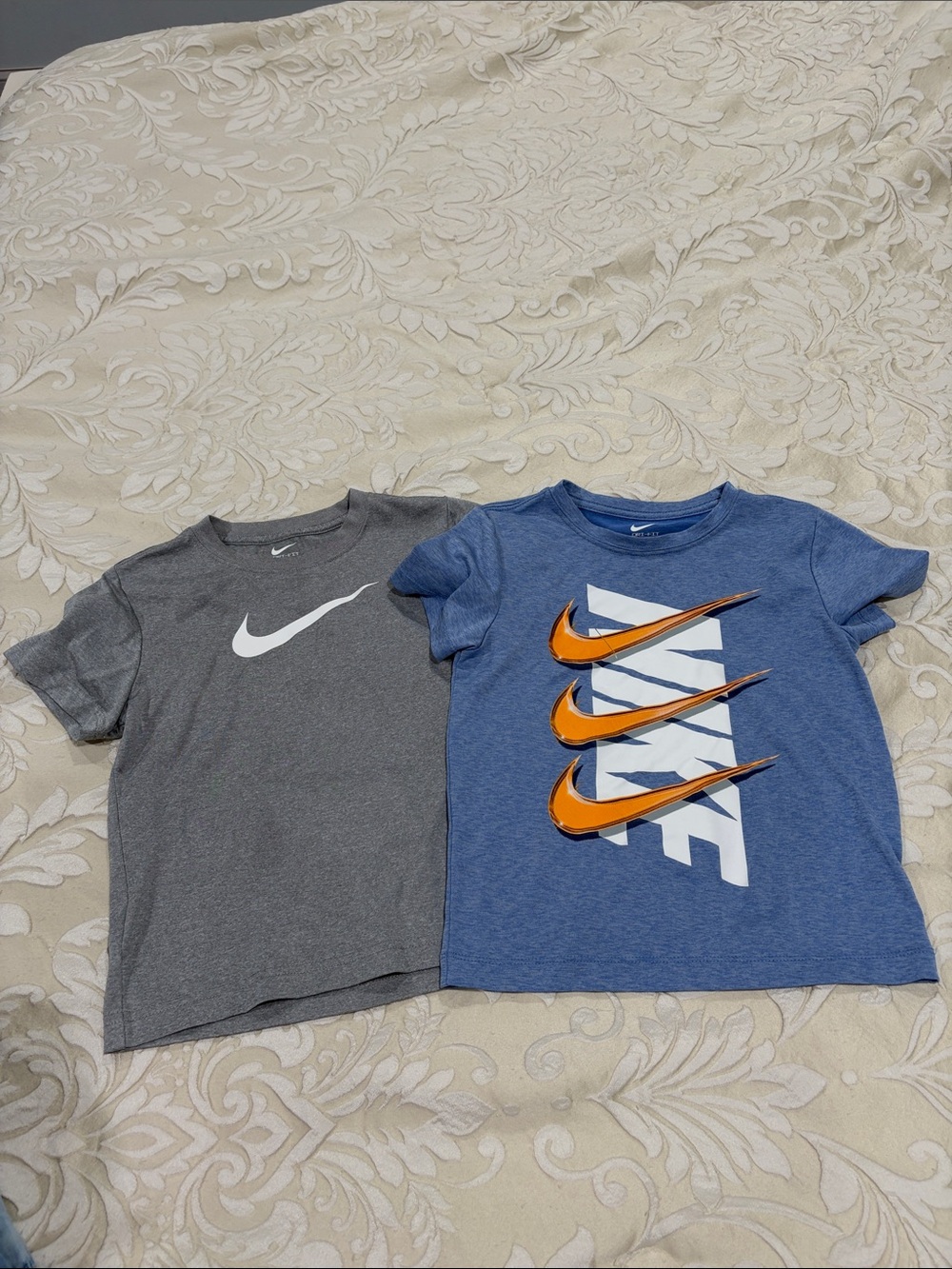 Nike Kids Short Sleeve Tees - Gray & Blue with Orange Accents